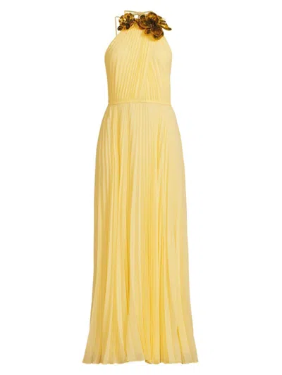 Ungaro Women's Zo Sequined Floral Pleated Chiffon Maxi Dress In Ginger
