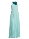 Ungaro Women's Zo Sequined Floral Pleated Chiffon Maxi Dress In Light Turquoise