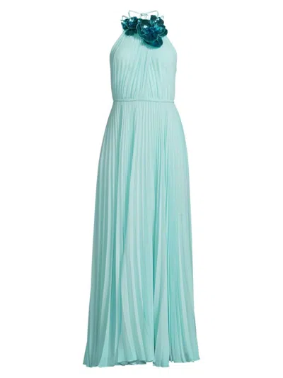 Ungaro Women's Zo Sequined Floral Pleated Chiffon Maxi Dress In Light Turquoise