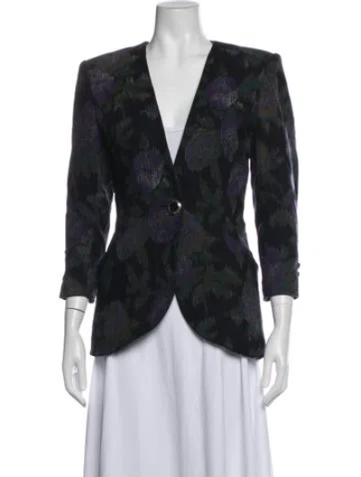 Pre-owned Ungaro Wool Floral Print Blazer In Blue