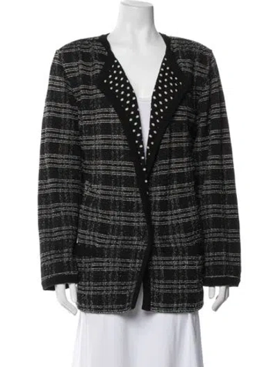 Pre-owned Ungaro Wool Plaid Print Blazer In Black