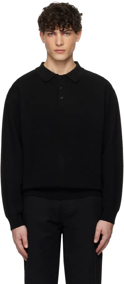 Uniform Bridge Black Collar L/s Knit Polo