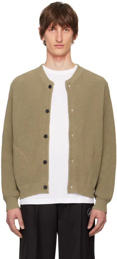 Uniform Bridge Brown Crewneck Cardigan In Khaki