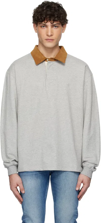 Uniform Bridge Gray 'ae' Corduroy Collar Polo In 8% Melange