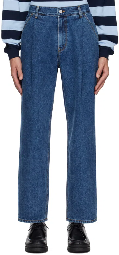Uniform Bridge Indigo One Tuck Jeans In Indigo Washed