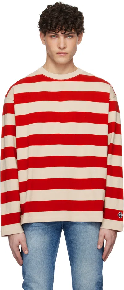 Uniform Bridge Red & Beige Striped Border T-shirt In Red Stripe