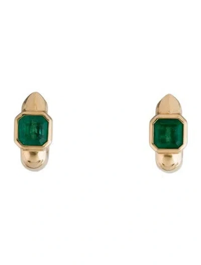 Pre-owned Uniform Object 18k 1.50ctw Emerald Tusk Huggie Earrings In Multi