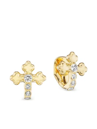 Uniform Object Diamond Cross Huggie Earrings In Gold