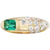 Uniform Object Dowry 18k Gold Emerald Cut Emerald & Diamond Ring In Brown