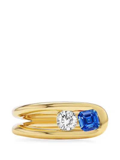 Uniform Object Impact Blue Sapphire And Diamond Ring In Gold