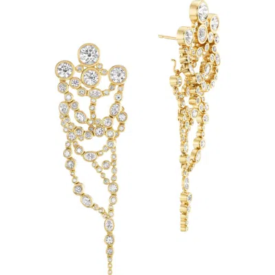 Uniform Object Metal Web Diamond Jacket Earrings In Yellow Gold