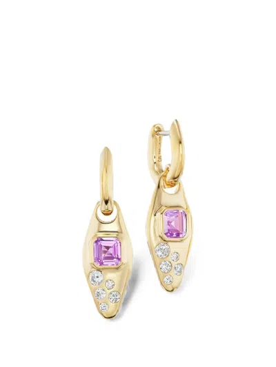 Uniform Object Pink Sapphire And Diamond Vessel Earrings In Yellow