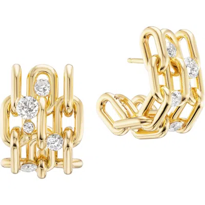 Uniform Object Power Stack Diamond Hoop Earrings In Yellow Gold