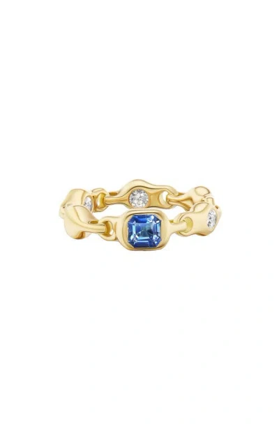 Uniform Object Supernova Stacking Ring In Yellow Gold/blue Sapphire