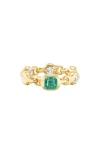 Uniform Object Supernova Stacking Ring In Yellow Gold/emerald