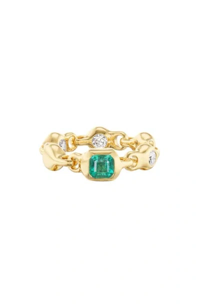 Uniform Object Supernova Stacking Ring In Yellow Gold/emerald