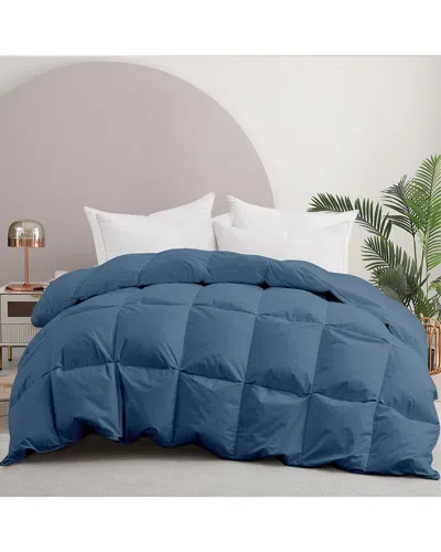 Unikome 233 Thread Count Medium Warmth Goose Feather Down Comforter With  Pintuck Cover In Blue