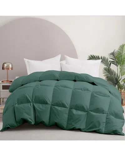 Unikome 233 Thread Count Medium Warmth Goose Feather Down Comforter With  Pintuck Cover In Green