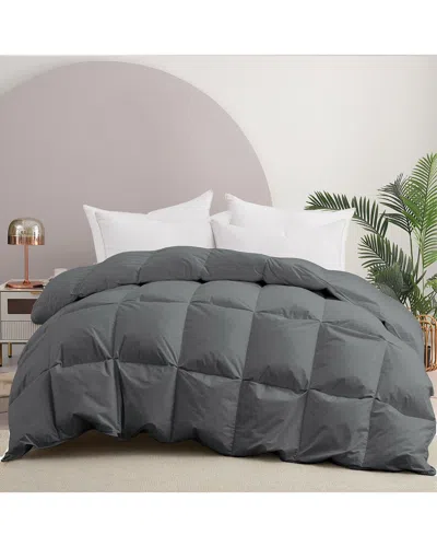 Unikome 233 Thread Count Medium Warmth Goose Feather Down Comforter With  Pintuck Cover In Grey