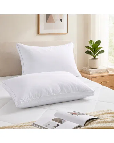 Unikome 233 Thread Count Set Of 2 Gusseted Goose Feather Pillows With Cover In White