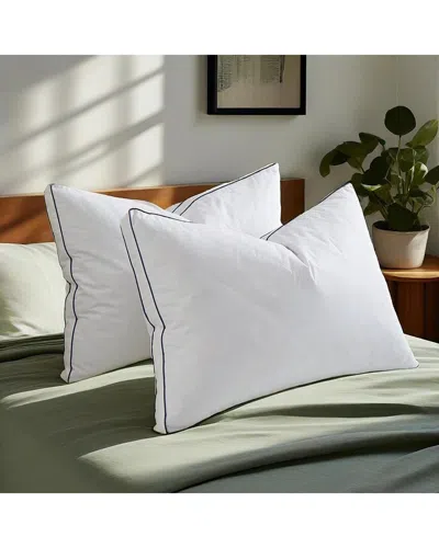Unikome 233 Thread Count Set Of 2 Gusseted Quilted Goose Feather Down Bed  Pillows In White