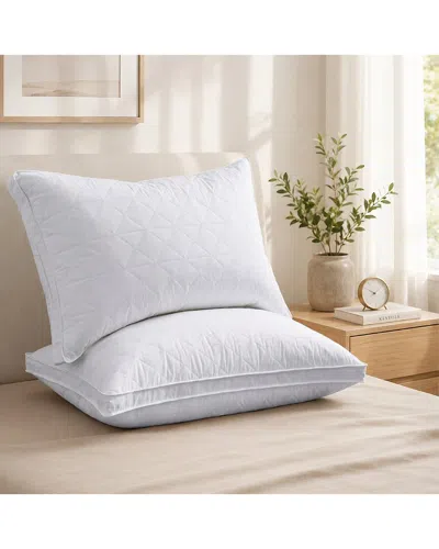 Unikome 233 Thread Count Set Of 2 Quilted Cotton Goose Feather Pillows With  Gusset In White