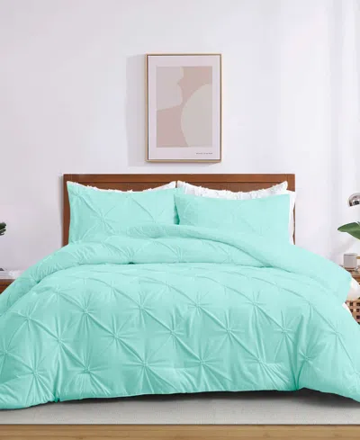 Unikome 3 Piece Pinch Pleated Down Alternative Comforter Set, Twin In Blue