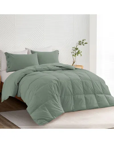 Unikome 300 Thread Count All Season Organic Cotton White Goose Down Comforter In Green