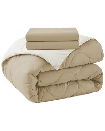 Unikome 3pc Reversible Lightweight Comforter Set In Brown