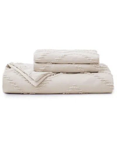 Unikome 3pc Soft Solid Clipped Wave Quilted Duvet Cover Set In Blue