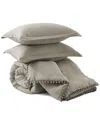 Unikome All Season Ball Pom Fringe Comforter Set In Brown