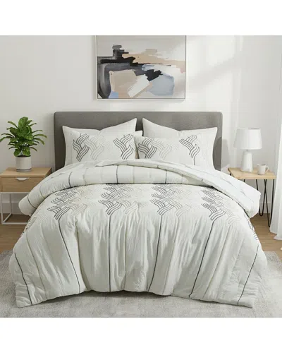 Unikome All Season Rope Embroidery Quilted Comforter Set In White