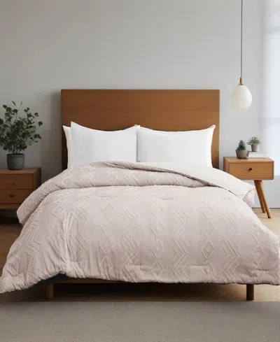 Unikome All Season Textured Jacquard Down Alternative Comforter, Full/queen In Neutral