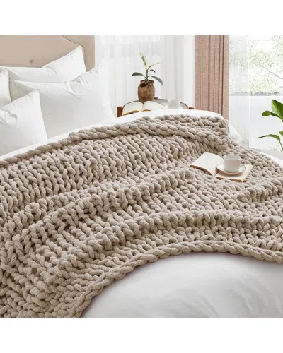 Unikome Chunky Knit Chenille Throw Blanket In Neutral