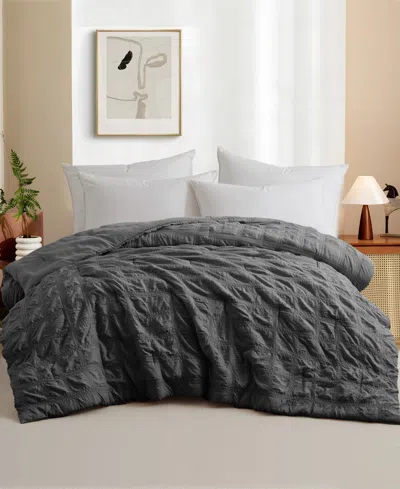 Unikome Crinkle Textured Down Alternative Comforter, Full/queen In Gray