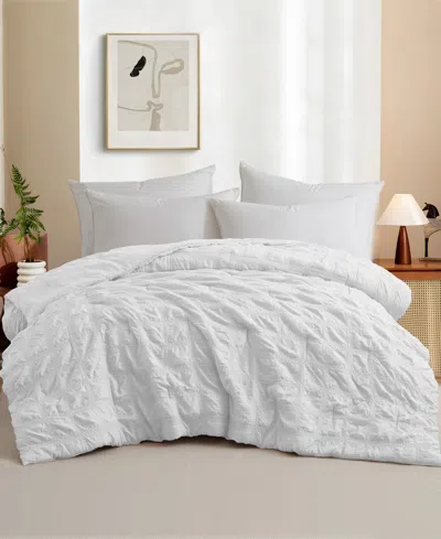 Unikome Crinkle Textured Down Alternative Comforter, Full/queen In White