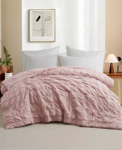 Unikome Crinkle Textured Down Alternative Comforter, Twin In Pink