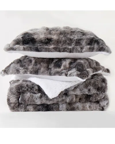Unikome Dual-side Plush Comforter Set In Gray
