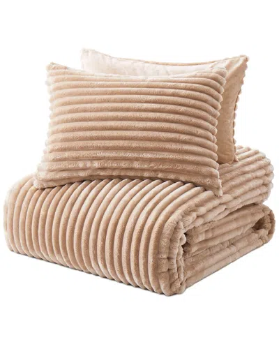 Unikome Flannel Fleece Plush Fuzzy Comforter Set In Brown