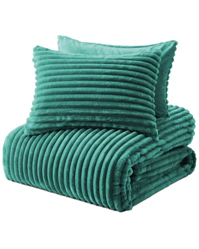 Unikome Flannel Fleece Plush Fuzzy Comforter Set In Green