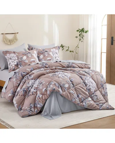 Unikome Floral Printed 7pc Bed-in-a-bag In Neutral