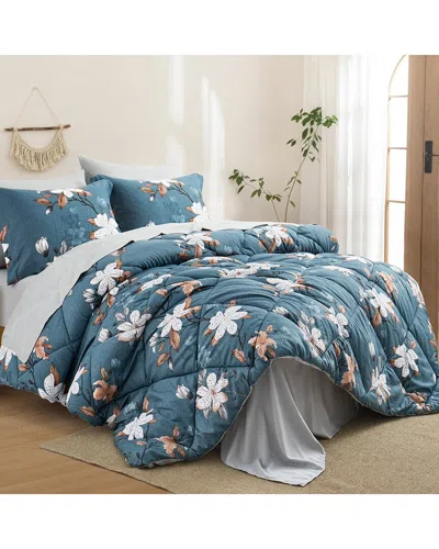 Unikome Floral Printed 7pc Bed-in-a-bag In Blue