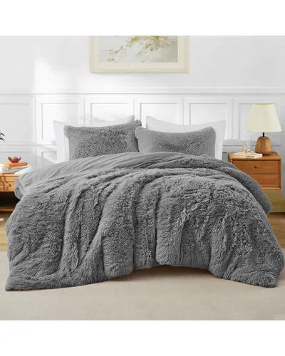 Unikome Fuzzy Plush Shaggy Comforter Set In Gray