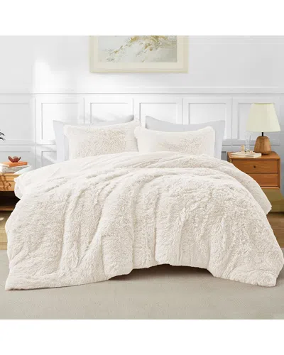 Unikome Fuzzy Plush Shaggy Comforter Set In White