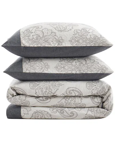 Unikome Gauze Cotton Floral Jacquard Duvet Cover Set In Gray