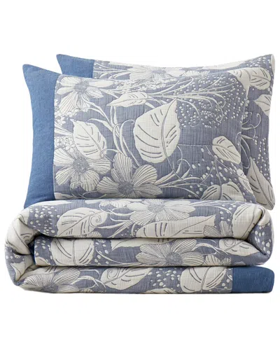 Unikome Gauze Cotton Floral Jacquard Duvet Cover Set In Blue