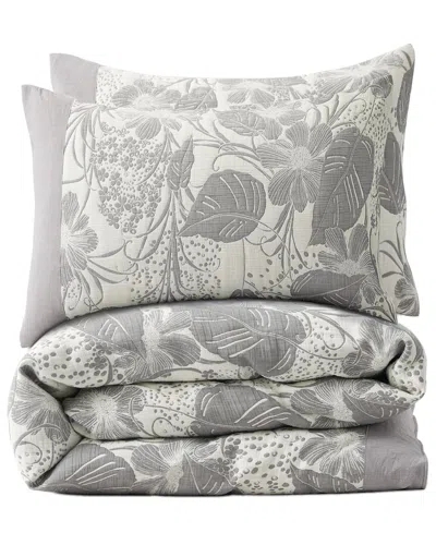 Unikome Gauze Cotton Floral Jacquard Duvet Cover Set In Gray