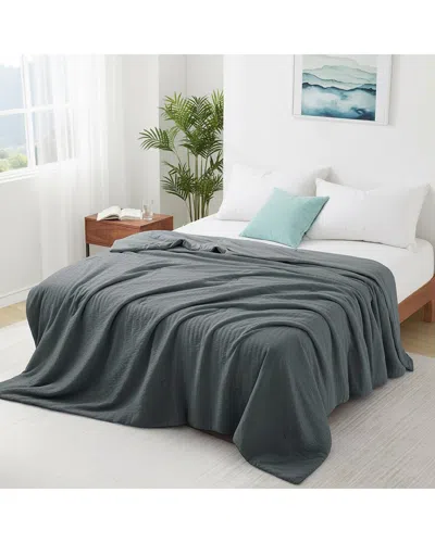Unikome Lightweight Cooling Reversible Seersucker Bed Blanket In Gray