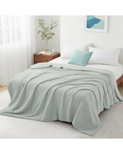 Unikome Lightweight Cooling Reversible Seersucker Bed Blanket In Green