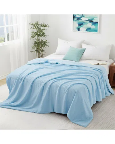Unikome Lightweight Cooling Reversible Seersucker Bed Blanket In Blue